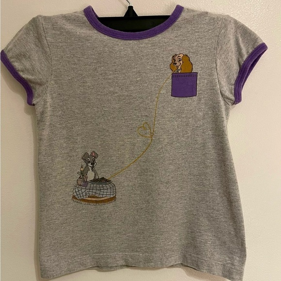 Disney Girl’s Lady and the Tramp T-Shirt Size 5/6 Gray Purple Trim Cute Tee - Picture 1 of 3